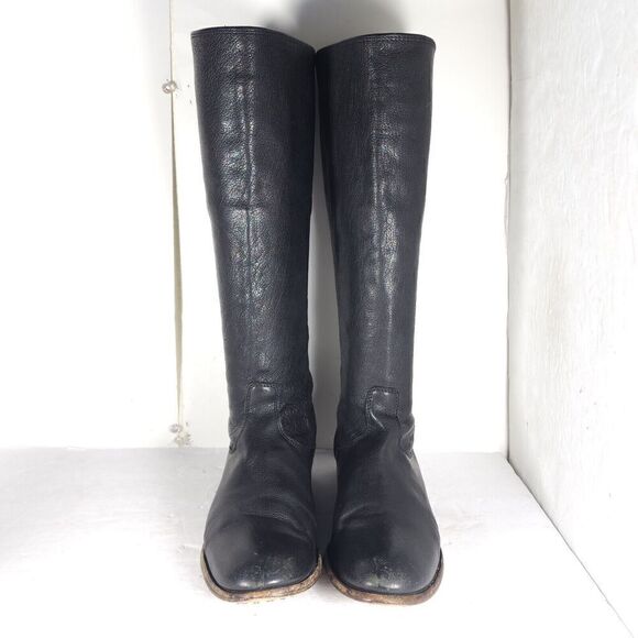 FRYE Women's Melissa Back Zip US 7,5B Black Leather Button Tall Riding Boots - Picture 4 of 16